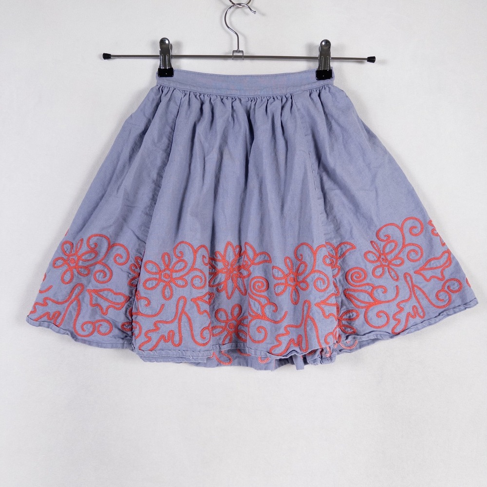 Tea Collection Skirt Sz 5 Blue Coral Embroidered Floral Applique Elastic Waist
